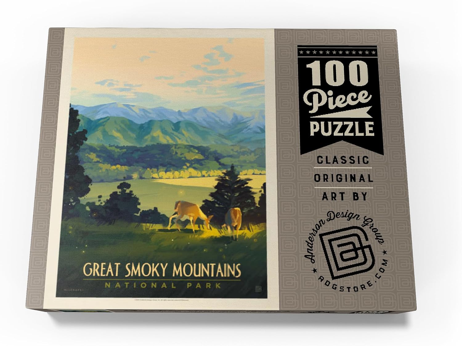 MyPuzzle Great Smoky Mountains National Park: Dusk in Cades Cove, Vintage Poster - Premium 100 Piece Jigsaw Puzzle for Adults