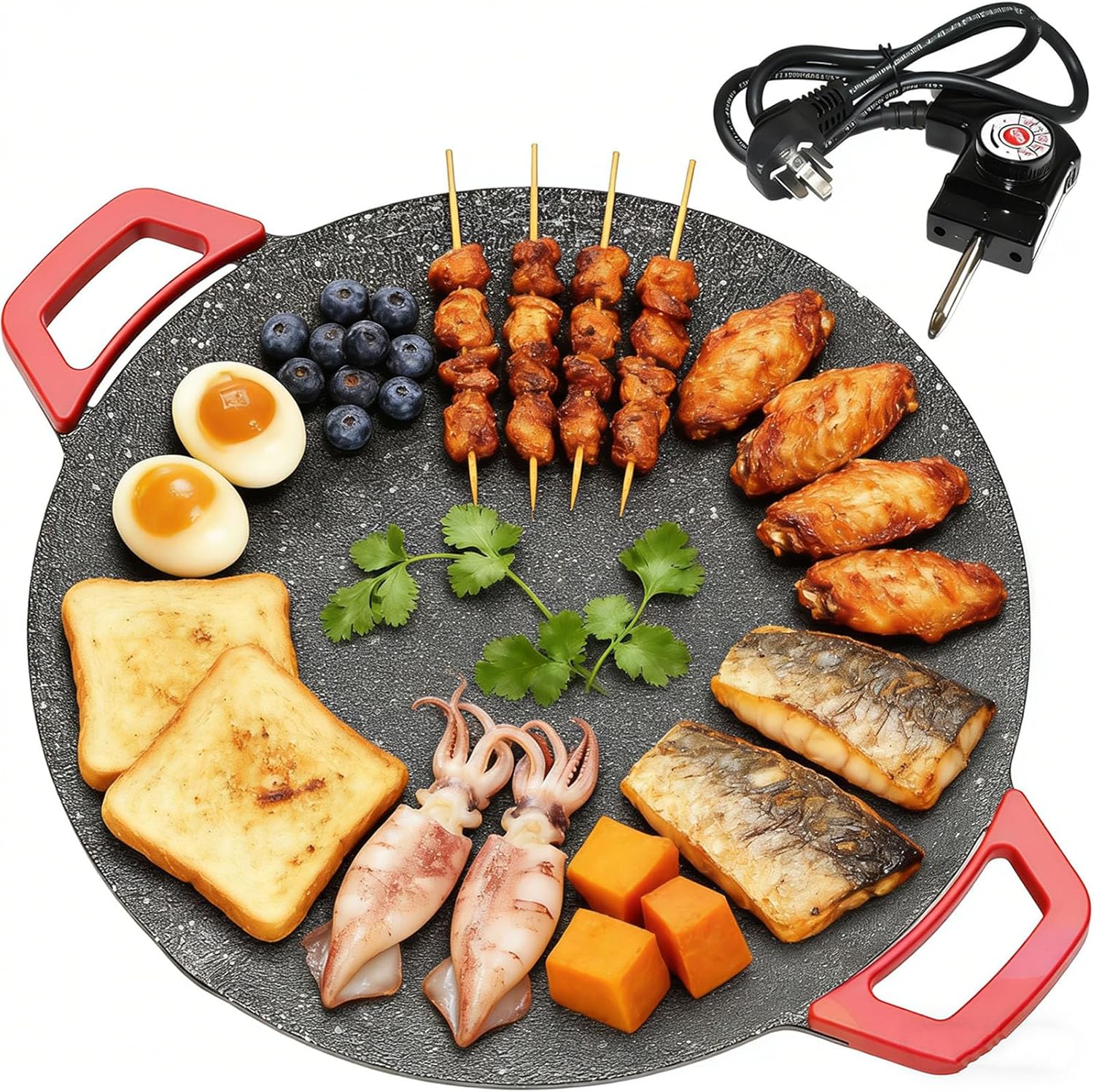 Indoor Grills Electric Smokeless, Indoor Smokeless Electric Griddle, 12/14in Portable Round Tabletop For Indoor Use, Multi-Functional Nonstick Electric Griddle Adjustable Temp (14in)