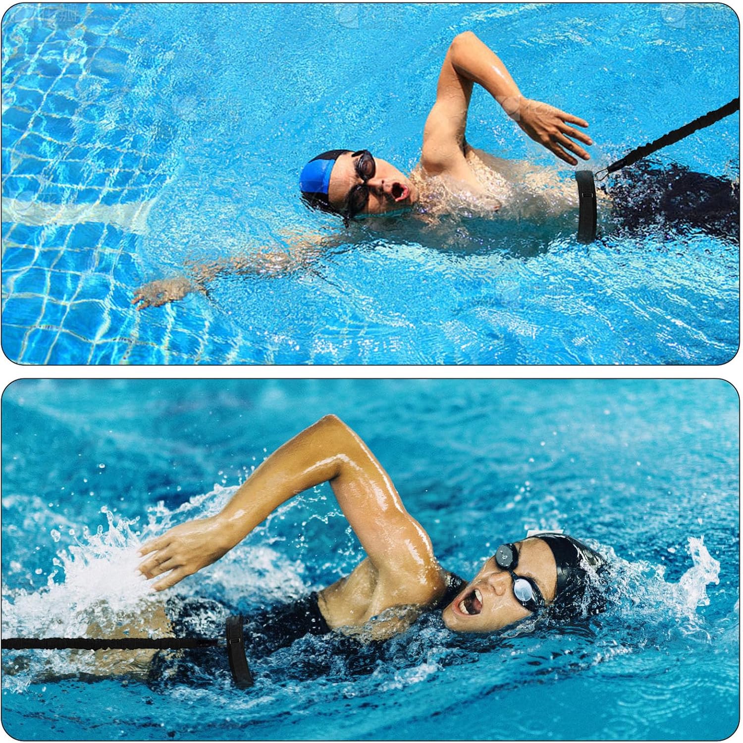Pool Swim Training Equipment, Tether Aquatic Belt with Resistance Band Improve Power Agility Focus Explosive for Men and Women
