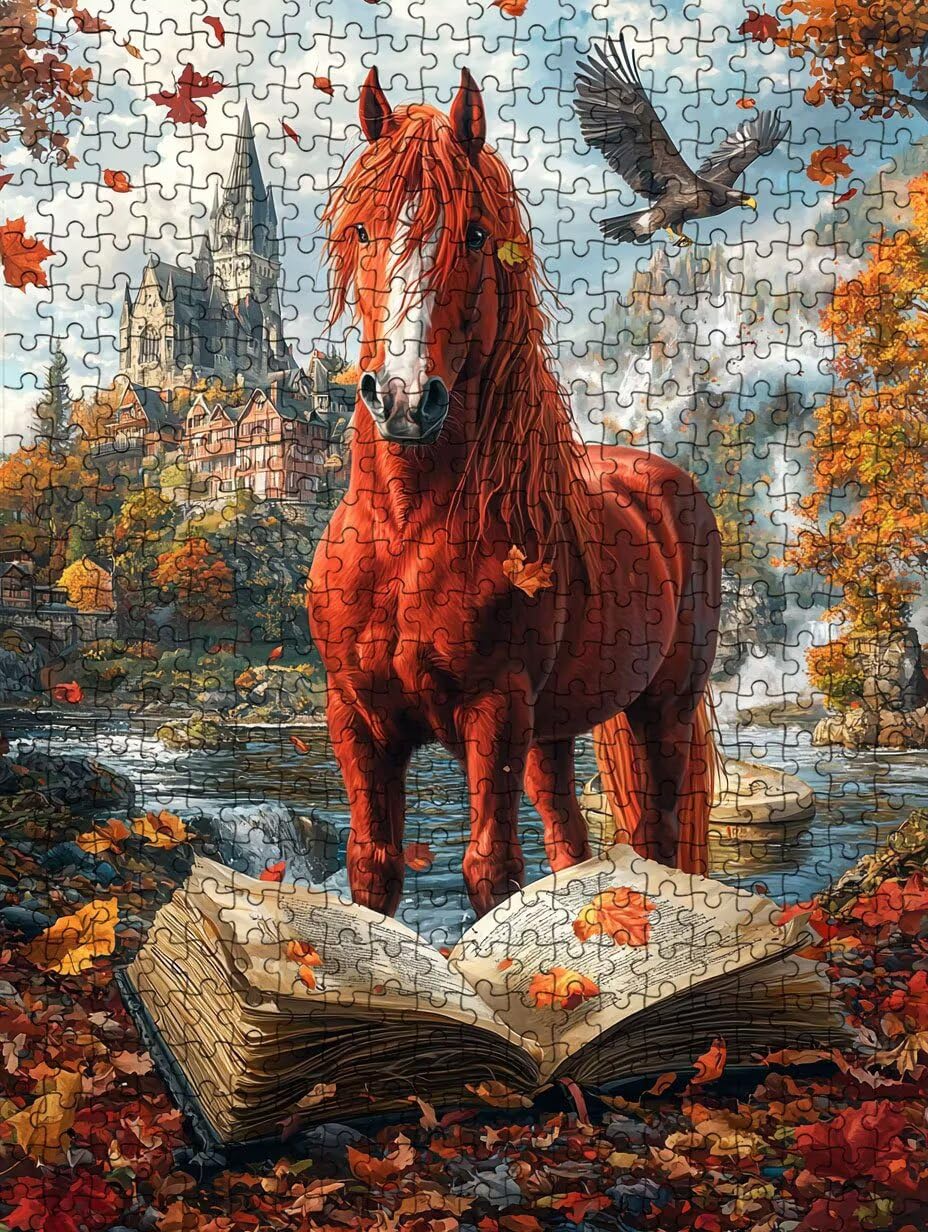 Puzzle 1000 elementów, czerwony koń puzzle dla dorosłych 1000, niemożliwe klasyczne układanki, drewniane układanki, gra rodzinna, do gry edukacyjnej wyzwanie zabawki, dekoracja ścienna prezent BXHZW5