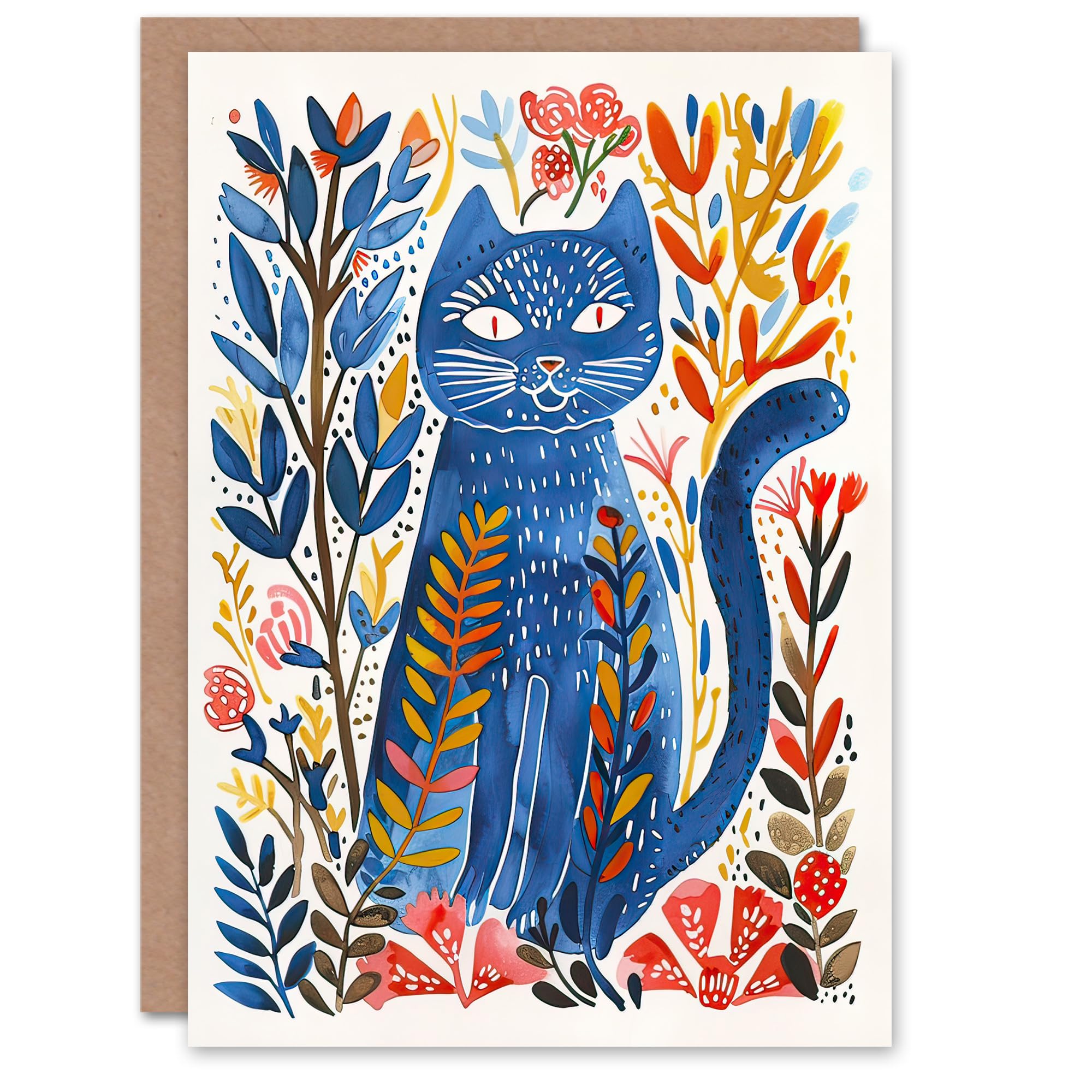 Artery8 Grußkarte „Black Cat On Teal Blue“ – 17,5 X 12,5 Cm, Blanko, Mit Umschlag
