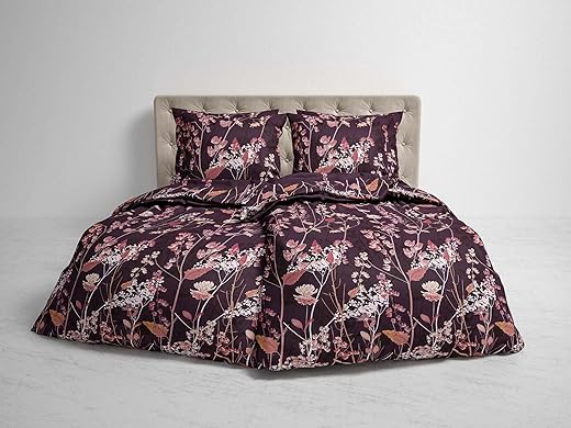 Heckett & Lane GOTS Flanell Bettwäsche 135×200 Revi Gräser Blätter Raisin Red