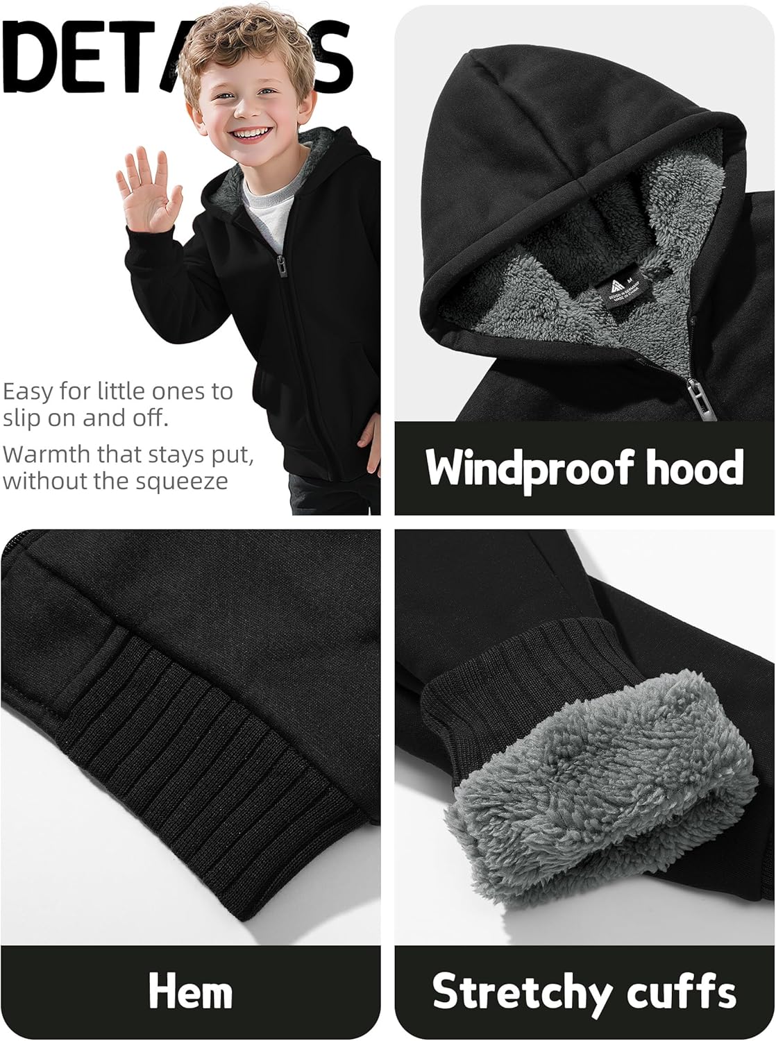 boys Fleece Jacket Zip Up hoodie Kids Winter Coats Warm Soft Sherpa Lined Hoodie Outerwear Teens 6-15 - Image 4