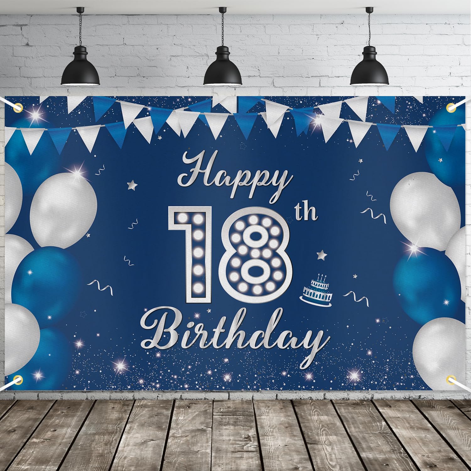 JOYKY 18th Birthday Banner, Blue, 70.8 x 45.2 Inches, Standard Banner, Wall Mount, Indoor/Outdoor — image 1