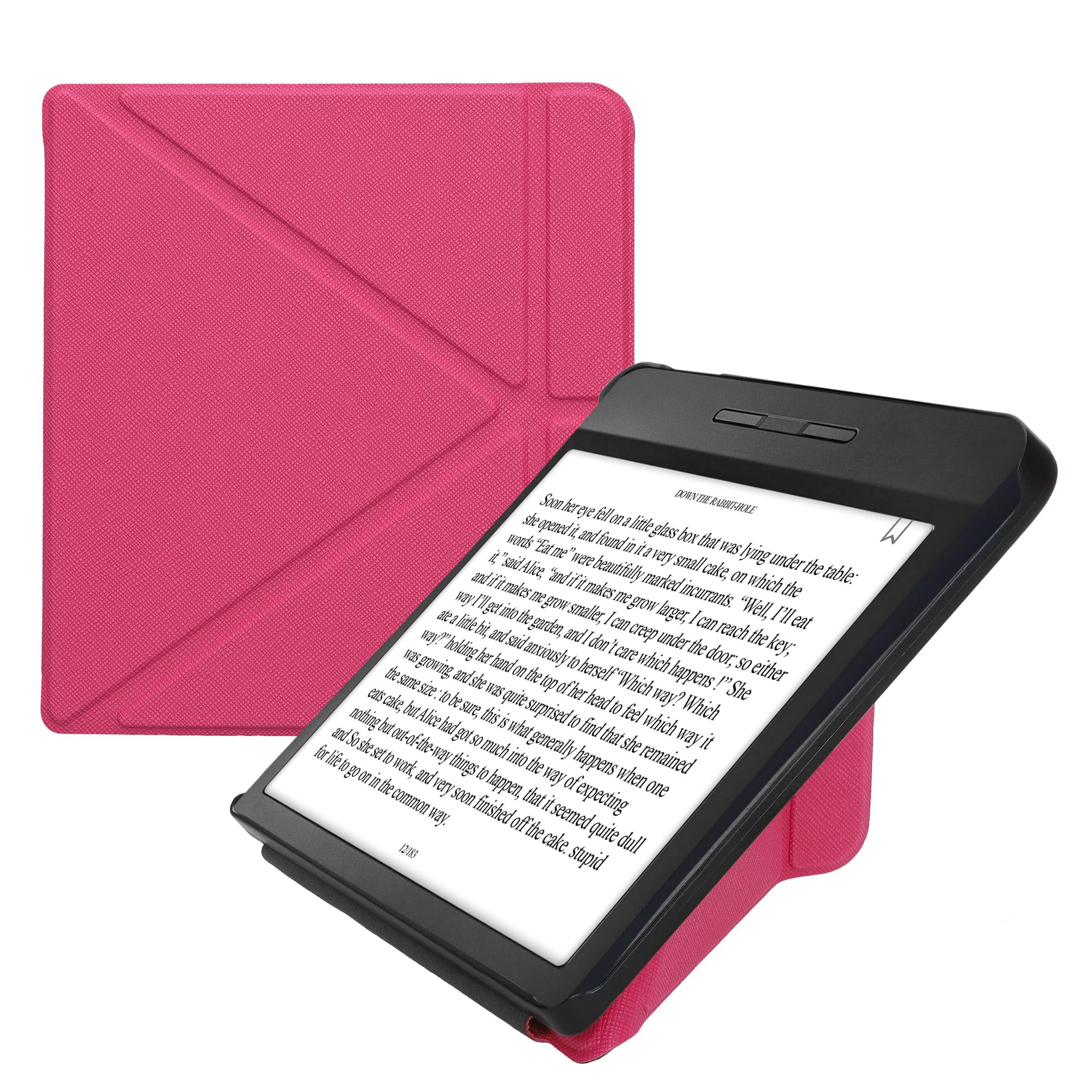 kwmobile Origami Case Compatible with Kobo Libra H2O Case - Slim PU Leather Cover with Stand - Neon Pink