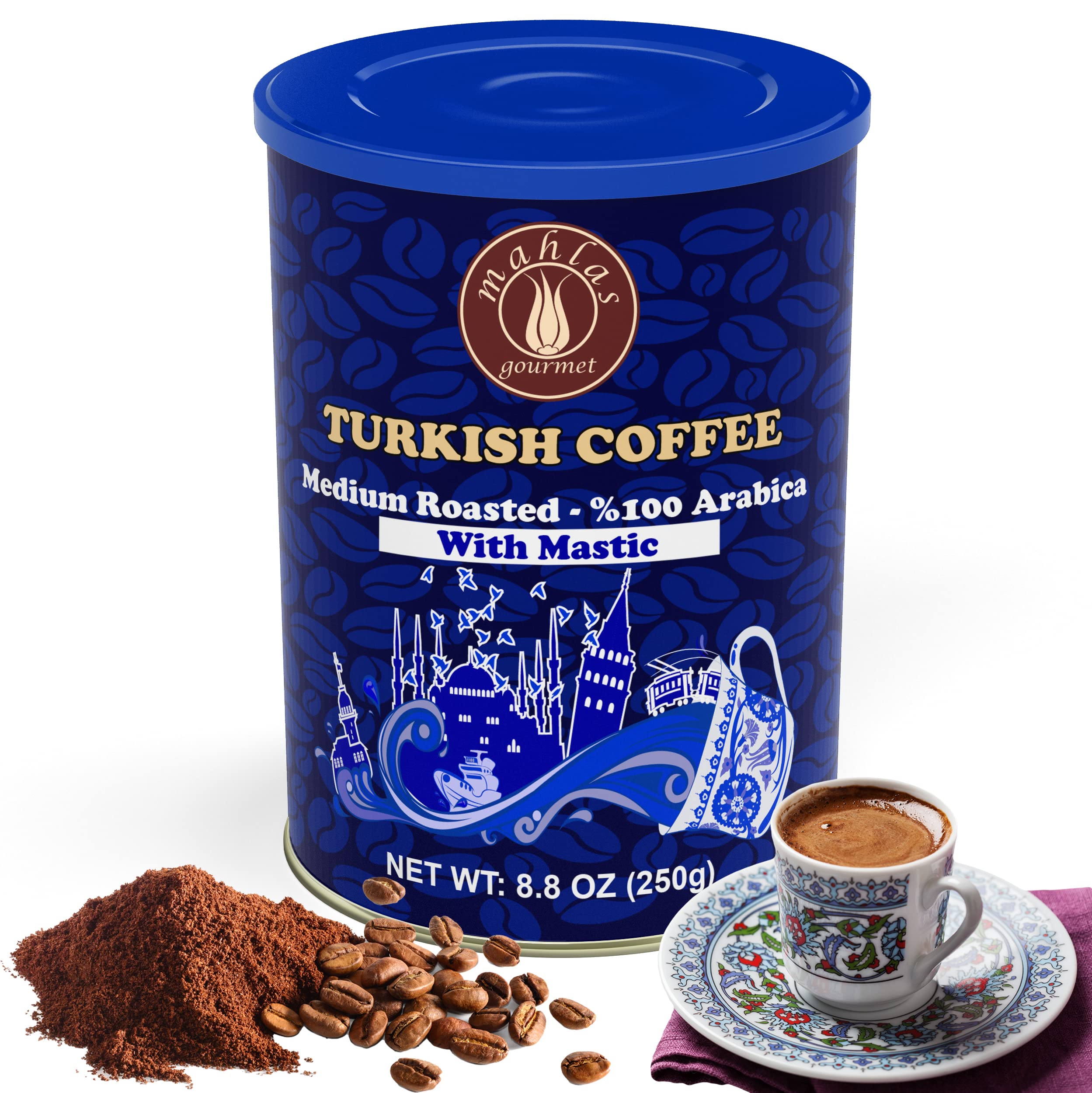 Mahlas Gourmet Turkish Coffee With Mastic - Premium Quality Freshly & Finely Ground 100% Arabica Coffee Beans