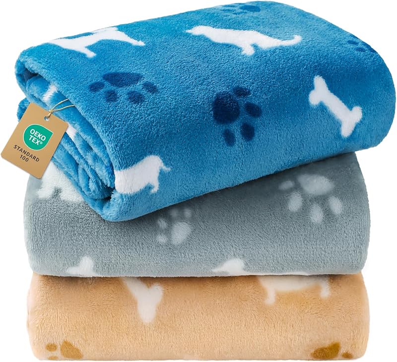 Manta para Gatos e Cães Pequenos em Fleece de Poliéster Luciphia Barking Bones 58,42 x 40,64 cm, Pacote com 3