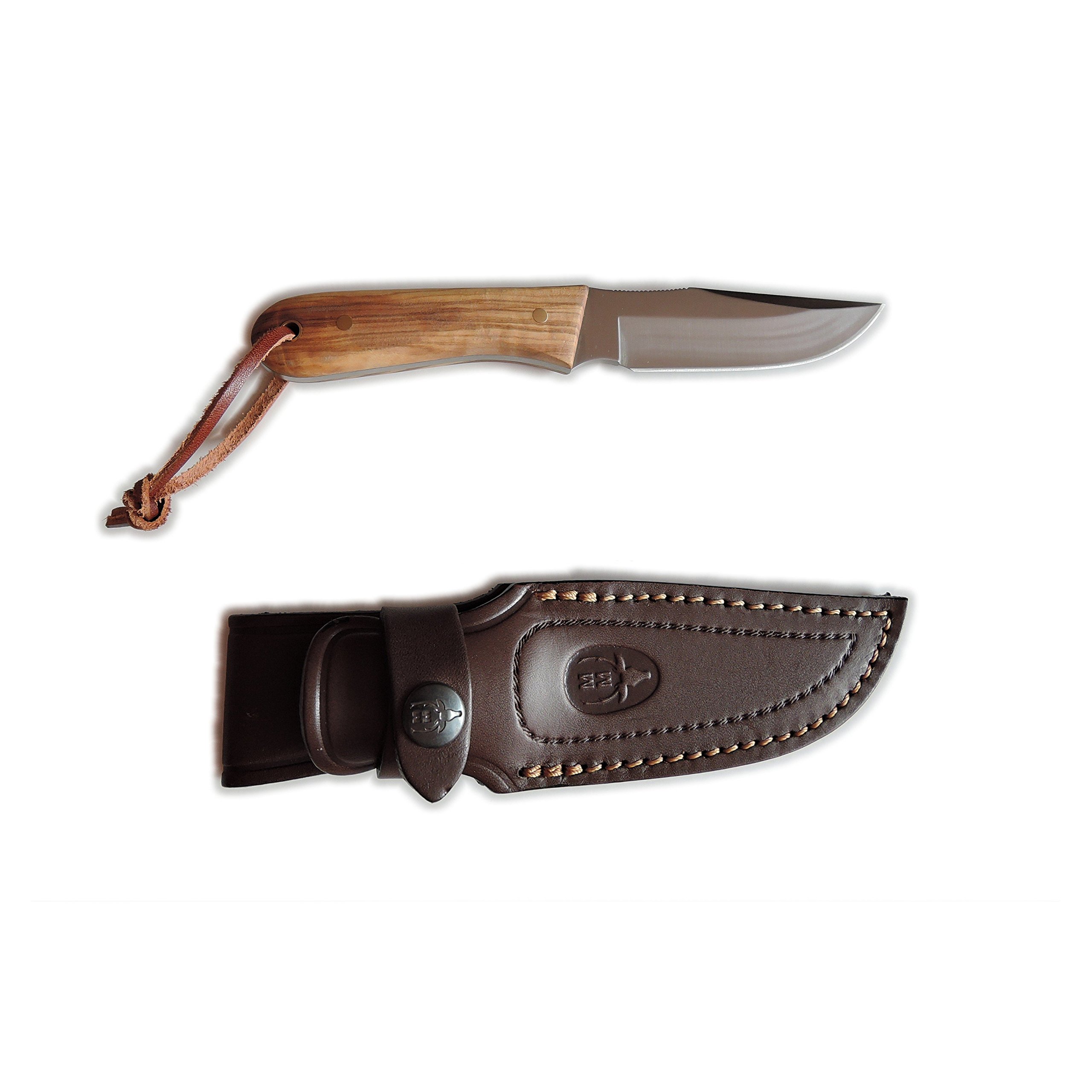 Coltello da Caccia Muela Bison Manici in Legno d'oliva, Integrale, la Dimensione Totale di 18 cm + Carta Regalo Multiuso