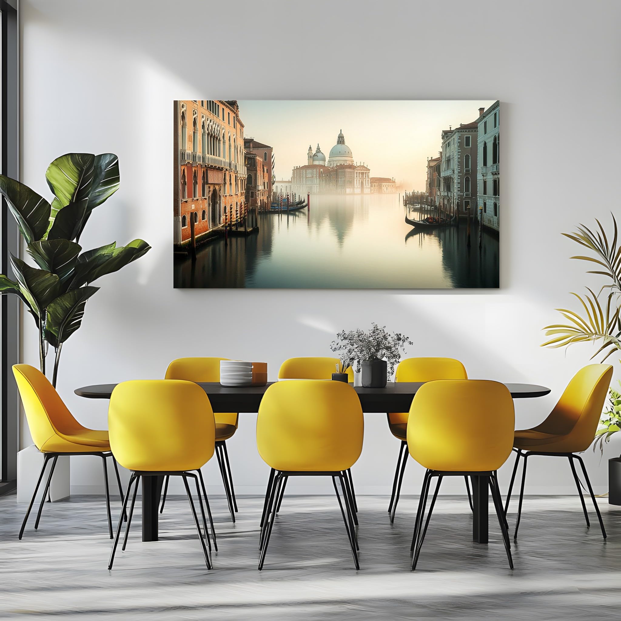 Generisch Leinwandbilder Modern Venedig Wandbild mit Rahmen Romantisch | Fluss Leinwand 60x120 cm, Retro Architektur Modern Wanddeko für Wohnzimmer Schlafzimmer Esszimmer Zimmer