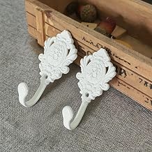 2Pcs Curtain Tiebacks Hook Vintage Bronze Rose Pattern Carved Wall Hooks Key Hook Clothes Hanger Bathroom Bedroom Multi-Function Decorative Hook with ScrewsWhite