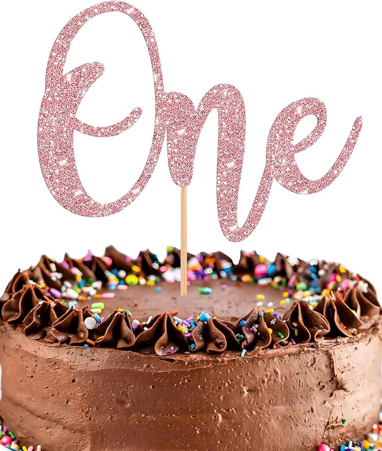 First Birthday Cake Topper - Glitter Pink 1st Birthday Cake
