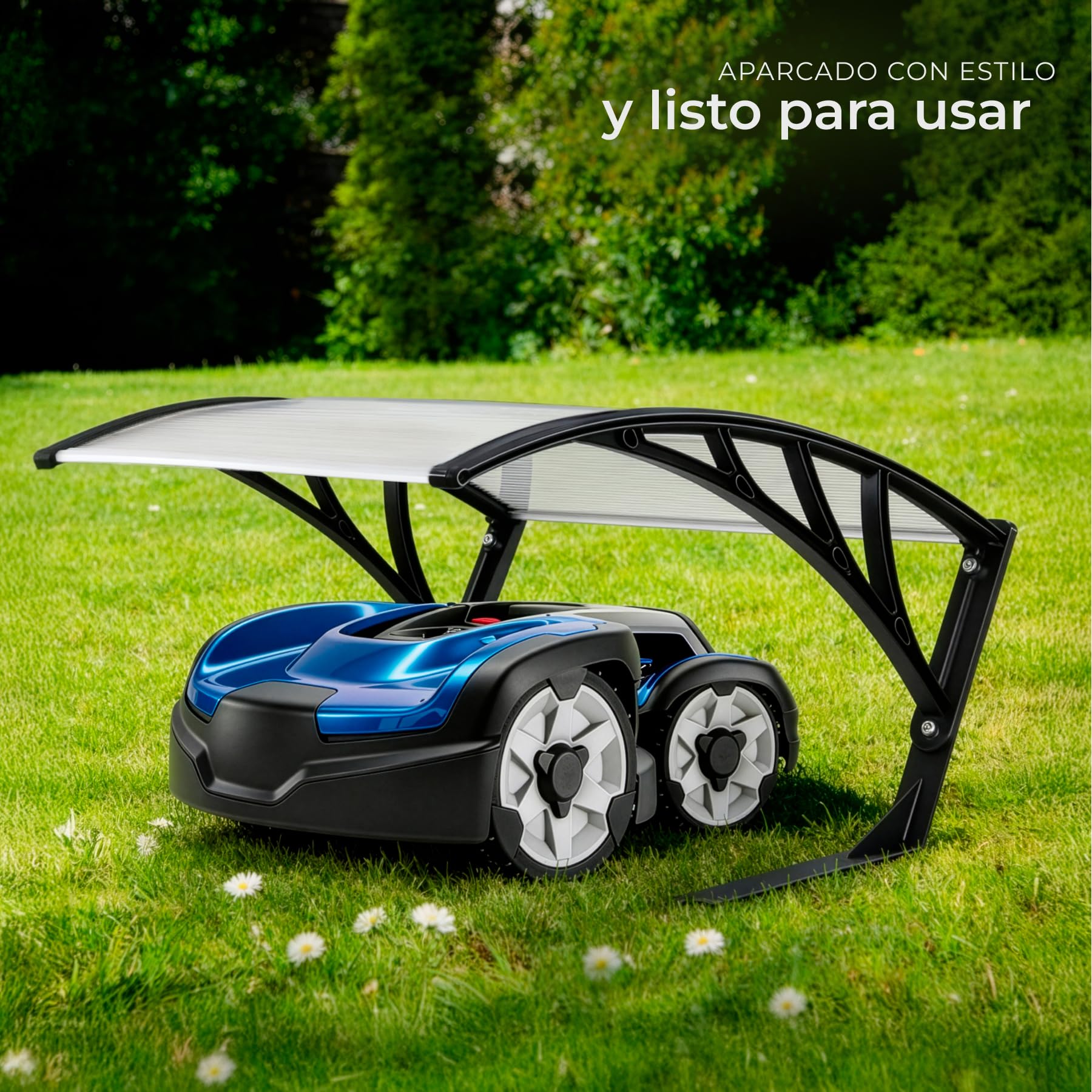 tectake® Garaje para Robot Cortacesped con Estructura Metálica Reforzada, Techo Abovedado Robot cortacesped para Drenaje Eficiente, Casa Jardin Lluvia - 100 x 81 x 48 cm Transparente