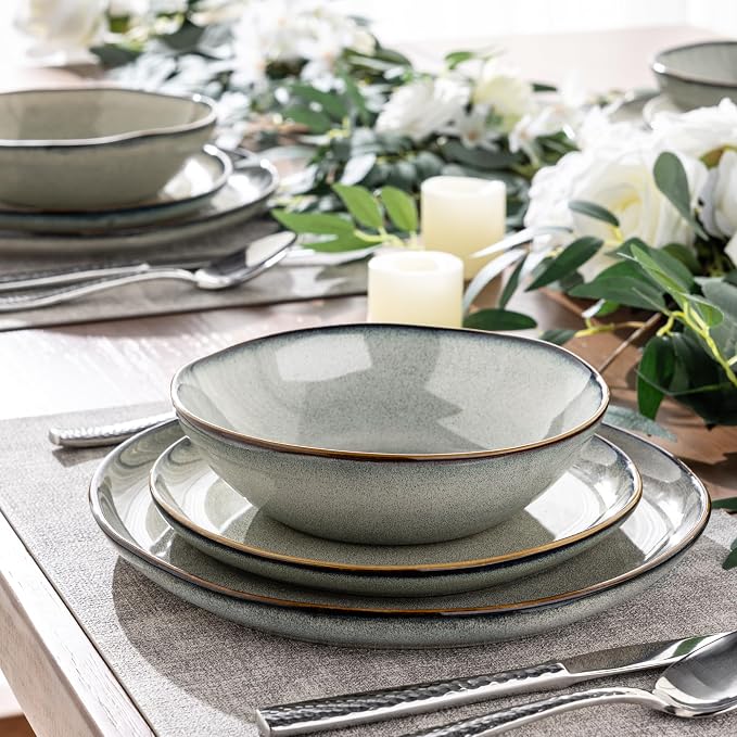 Ceramic Dinnerware Sets, Stoneware Plates and Bowls, Service for 6