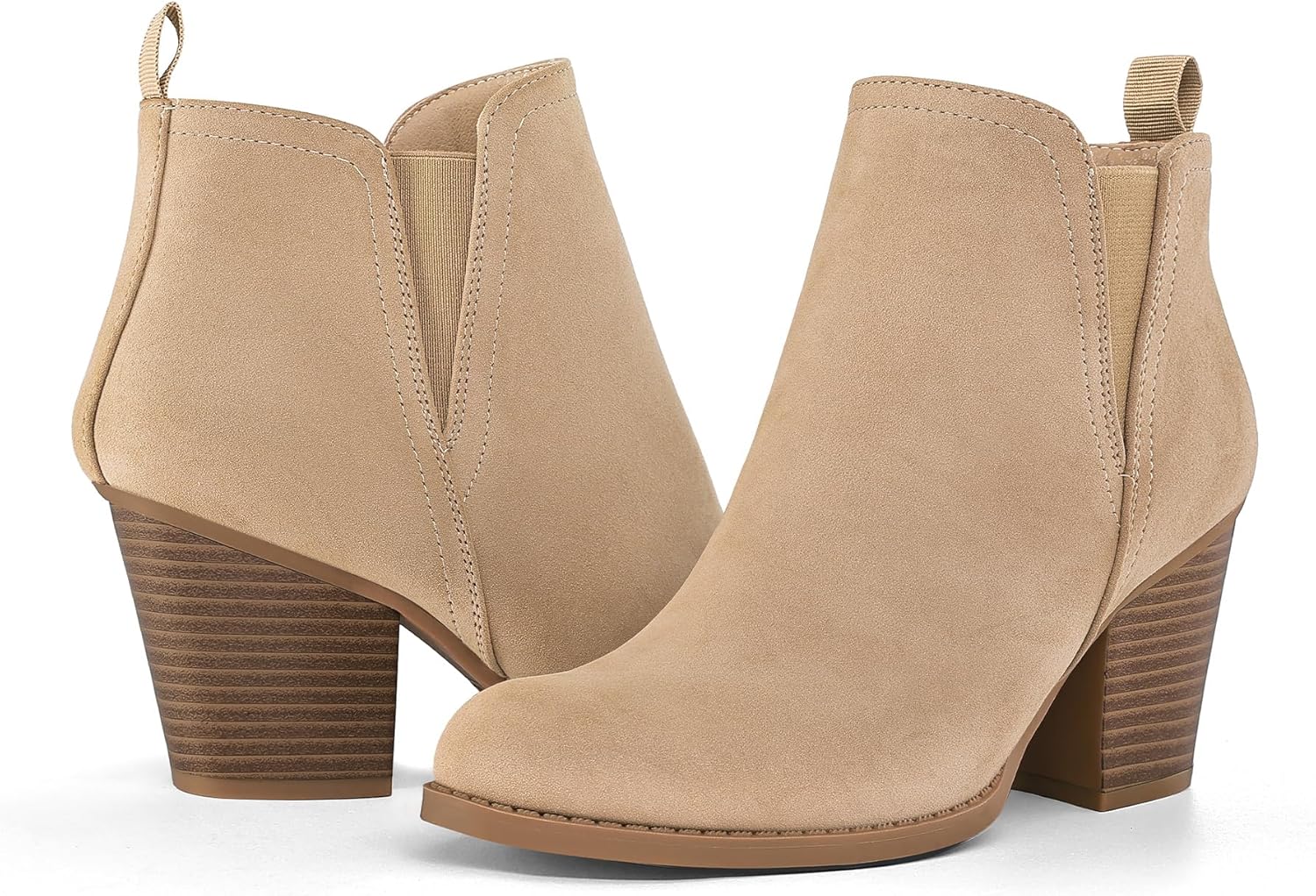 mysoft Women's Ankle Boots V Cut Side Elastic Panel Stacked Chunky Heel Booties with Side Zipper - Image 5