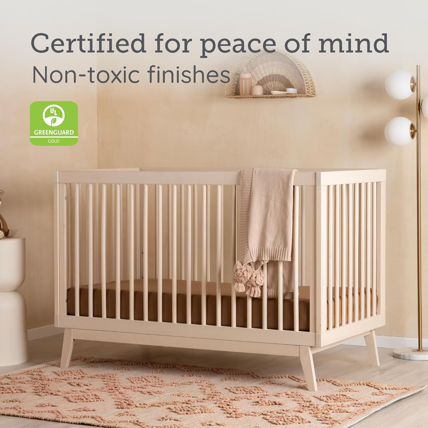 dadada Baby Soho 3-in-1 Convertible Wooden Crib to Toddler Bed - Made in Italy, GREENGUARD Gold Certified, Baby-Safe Finish, Handcrafted Beechwood, Modern Design, 3 Adjustable Heights (Natural Wash) - Image 8