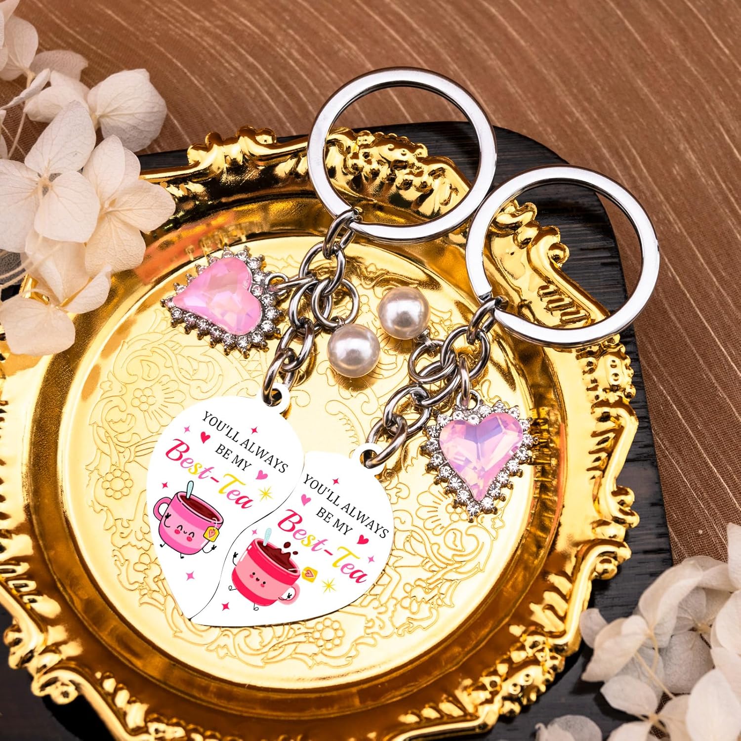 Bestie Keychain Work Friend Keychains for Women Besties Work Besties Tea Valentines Day Gifts for Friends Key Chain Valentines Day Gift Basket - Image 6