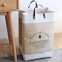 Collapsible Laundry Bag - Foldable fabric laundry bag with PU leather handles, perfect for clothes, blankets, pillows, and toy storage. (1 piece)