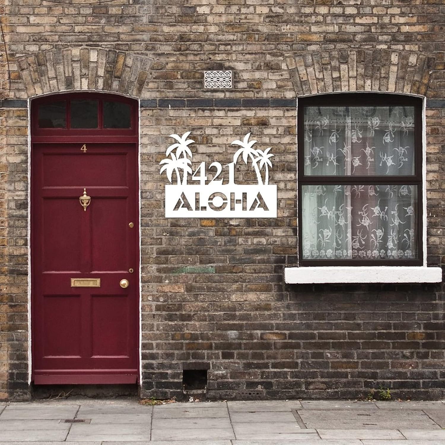 Address Plaque Personalised Personalized Palm Tree House Number Address Metal Sign 7 House Numbers Wall Mounted Sign Outside Decorations Metal Modern for House, Street, Front Door Bright Rust-Free