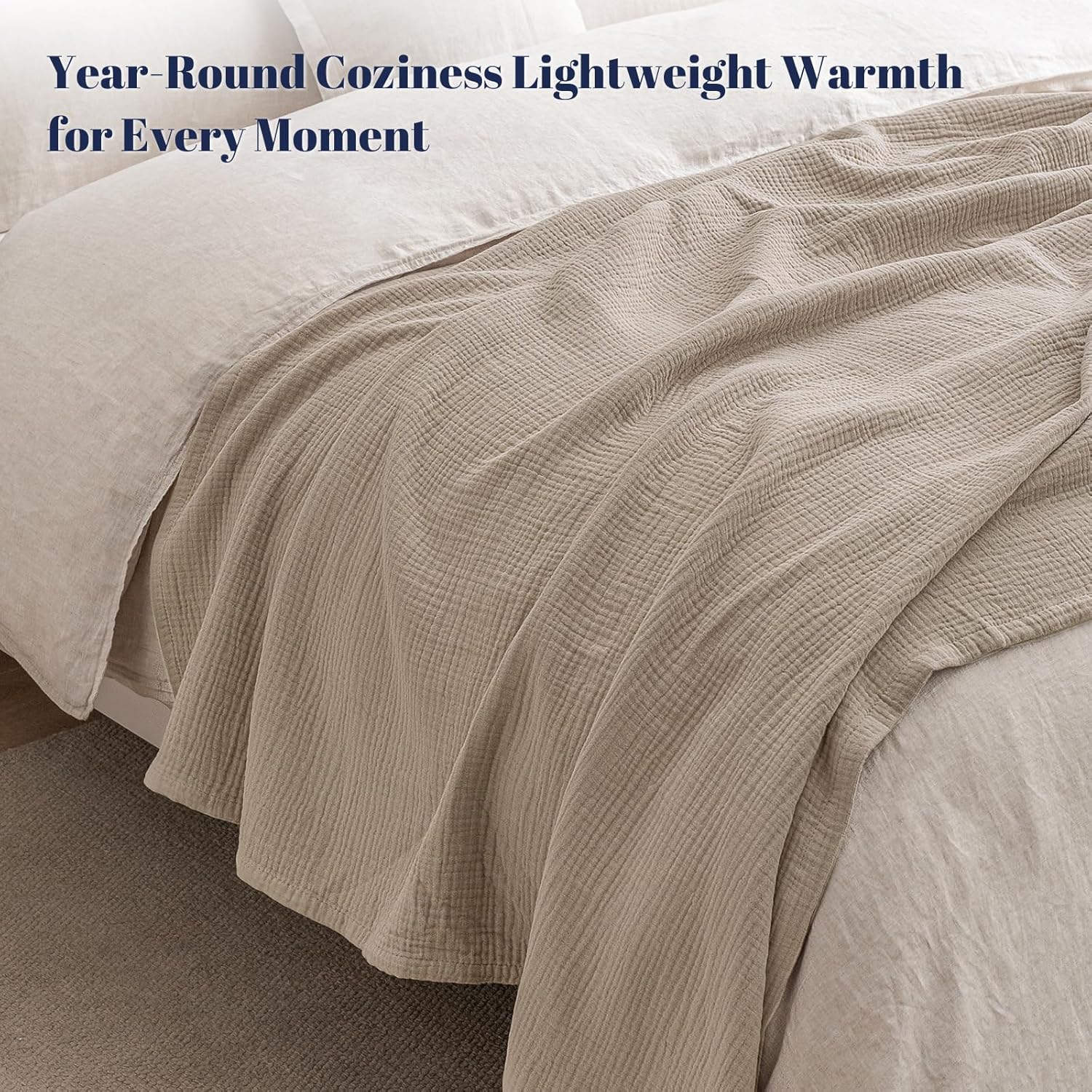 PHF 100% Cotton Muslin Blanket King Size 108"x90", 4-Layer Lightweight Gauze Throw, Breathable Cloud-Soft Minimalist Blanket for Bed, Couch, Camping & Baby, Taupe, Ideal Gift - Image 7