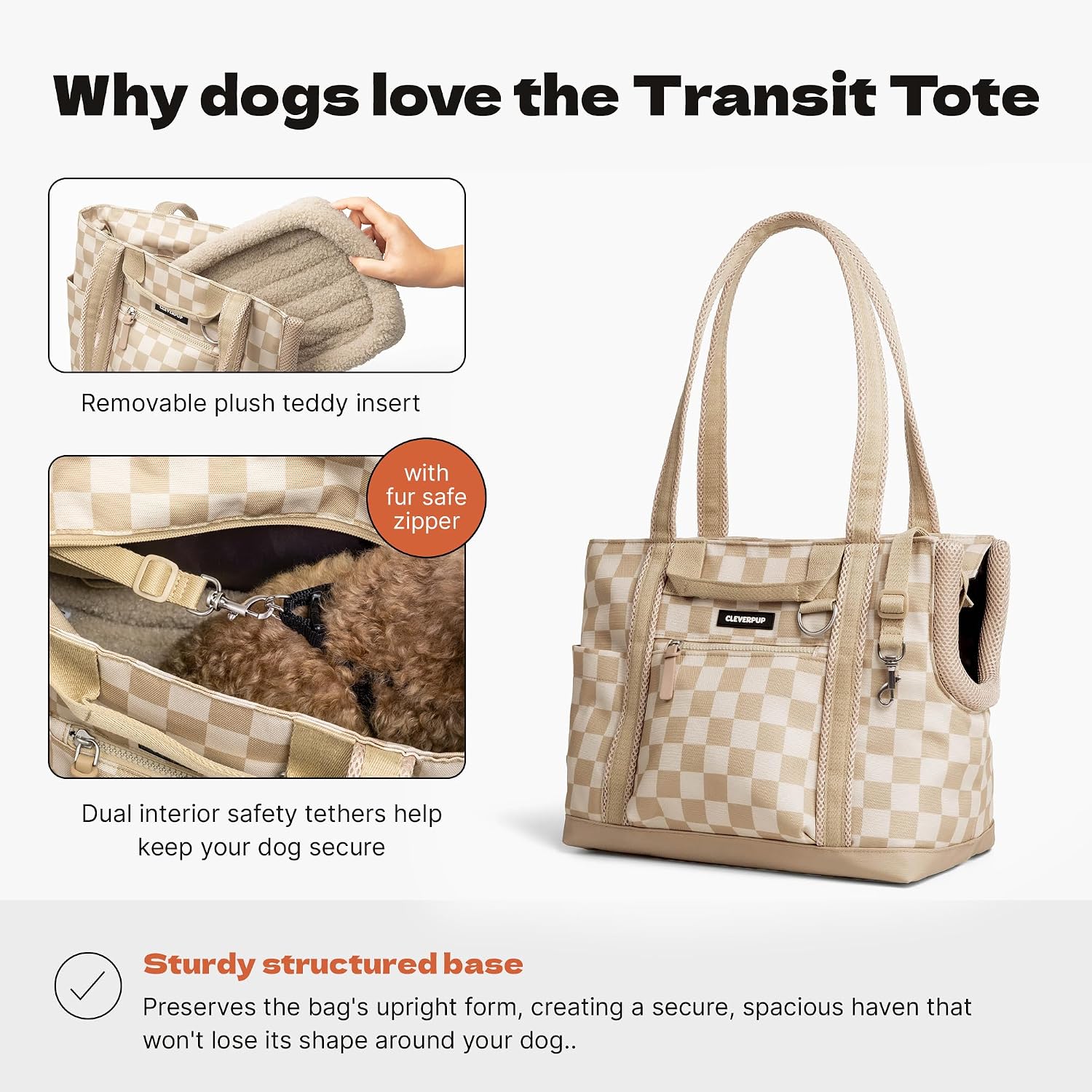 Cleverpup Transit Tote Dog Carrier 4-Piece Set - Small, Checkerboard image 5