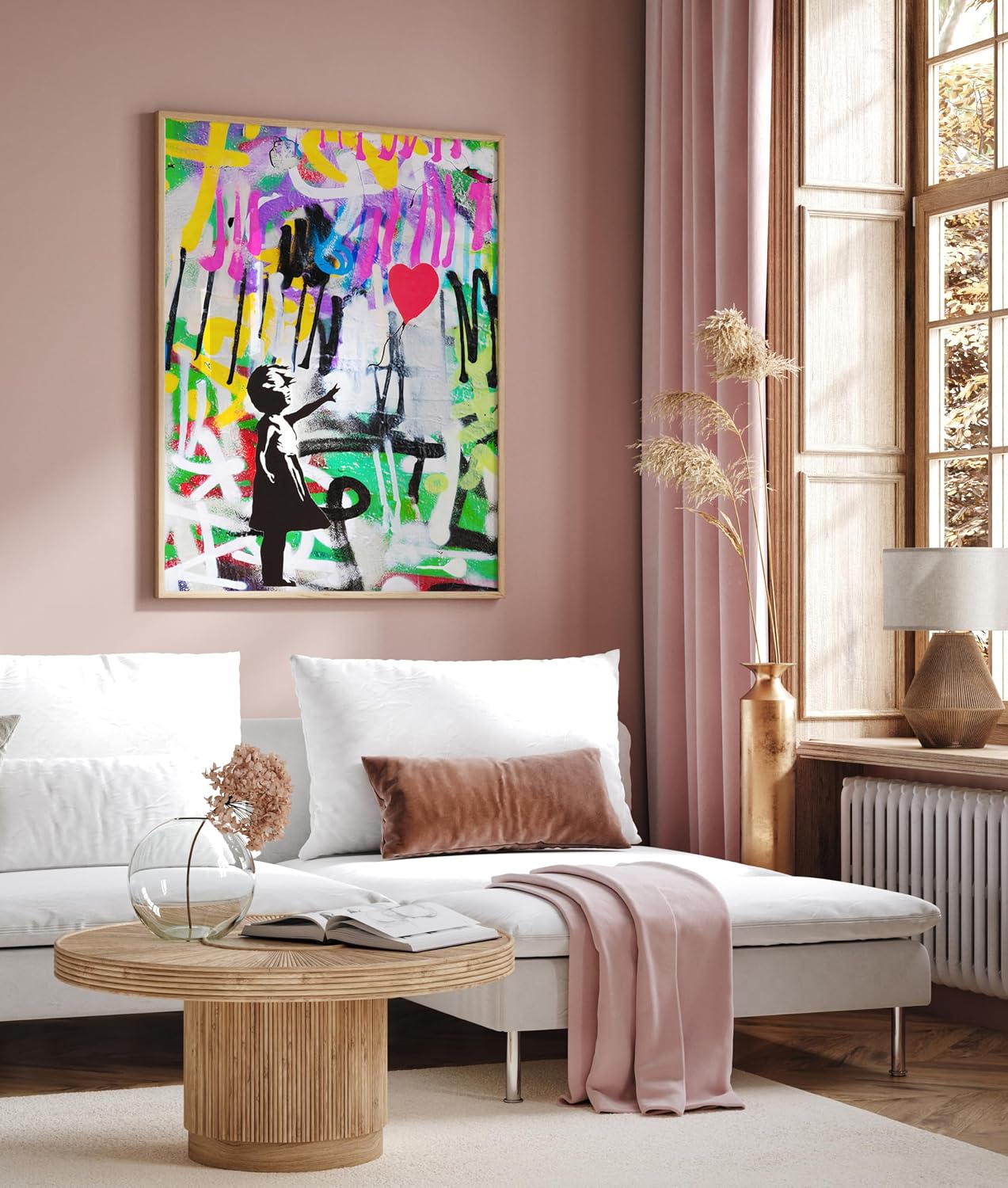 Poster Master Little Girl Poster - Red Balloon Heart Print - Abstract Art - Banksy Design - Street Mural - Graffiti Illustration - Pop Style - Kid's Room or Bedroom Decor - 8x10 UNFRAMED Wall Decor
