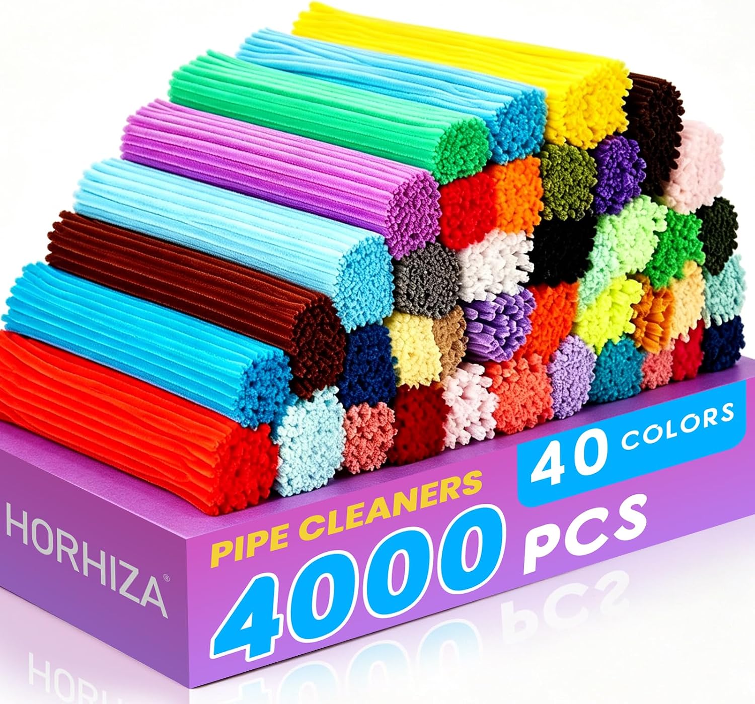 4000 PCS 40 Colors Pipe Cleaners, Pipe Cleaners Bulk for Crafts, Multi-Color Chenille Stems for Projects Creative DIY Room Decor(12inch*6mm)