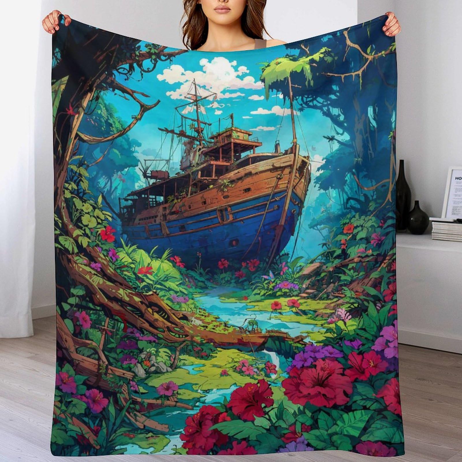 Couverture bateau pirate moelleuse pour lit enfant et sieste canapé