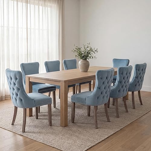 Miniatura 30 de Juego de 6 sillas de comedor de terciopelo beige, Silla tapizada de tela para cocina y comedor, sillas de comedor modernas de mediados de siglo,