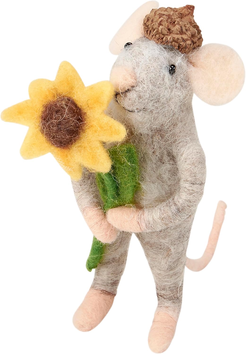 Primitives by Kathy Sunflower Mouse Collectible Critter with Acorn Cap Hat - Cute Felt Hanging Ornament for Fall Harvest Decor