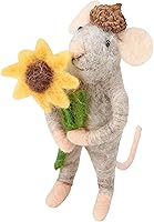 Primitives by Kathy Sunflower Mouse Collectible Critter with Acorn Cap Hat - Cute Felt Hanging Ornament for Fall Harvest Decor