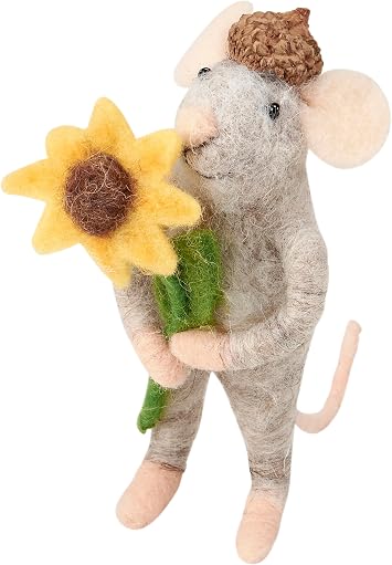 Primitives by Kathy Collectible Critter, Happy Mouse Wearing Acorn Cap Holding Sunflower | Coordinates with Fall Home Decor or Sunflower Themed Displays