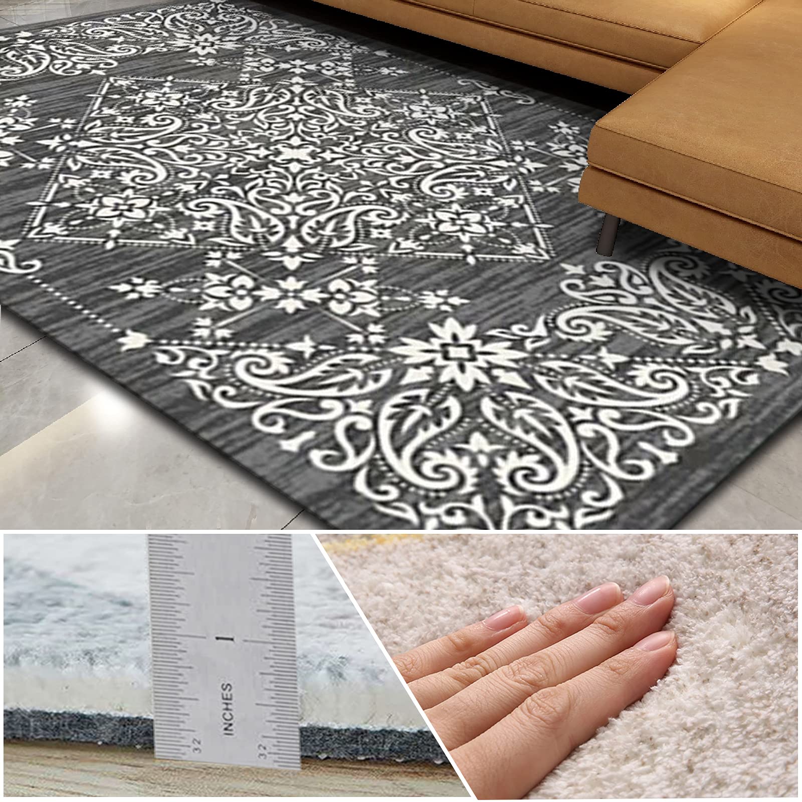 Tappeto Shaggy per soggiorno e camera da letto, design moderno floreale, grande tappeto per la casa, ideale per corridoio, ufficio e comodino