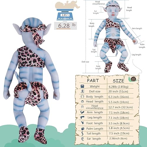 Miniatura 11 de Vollence Muñecas de bebé de cuerpo completo de silicona Avatar durmiendo de 17 pulgadas, no son muñecas de vinilo, bebé Na'vi Reborn todo de