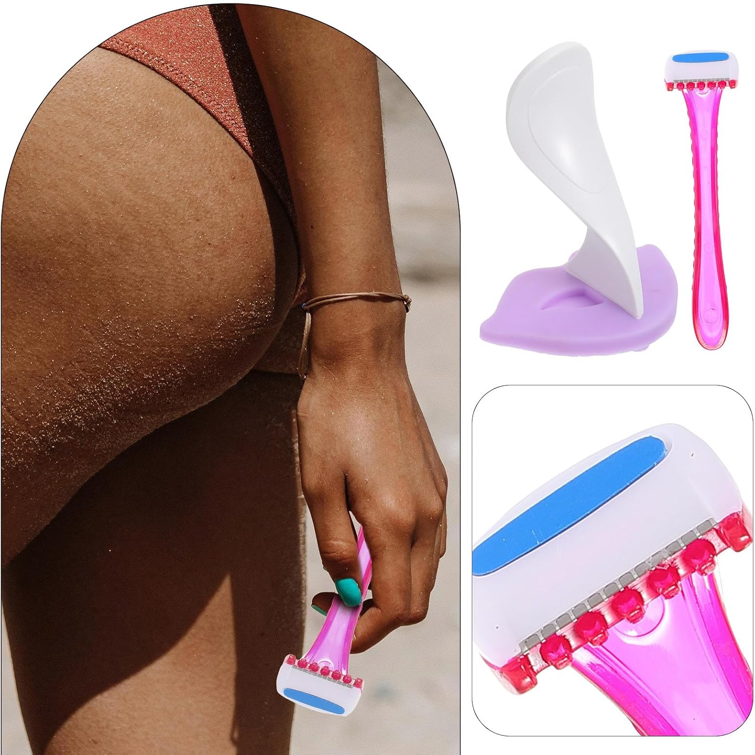 Female Bikini Hair Trimmer Set with Styling Stencil, Precision Shaving Razor Tool for Women’s Intimate Grooming and Hair Removal, Red Handle for Sensitive Area