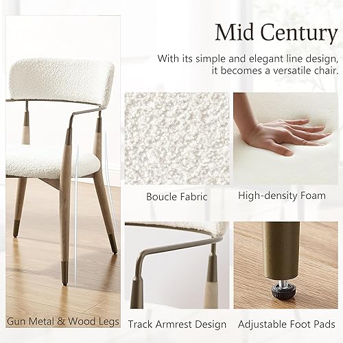 Miniatura 3 de Art Leon Sillas de comedor modernas de mediados de siglo, sillas de comedor tapizadas de tela Boucle con patas de madera, sillón decorativo con