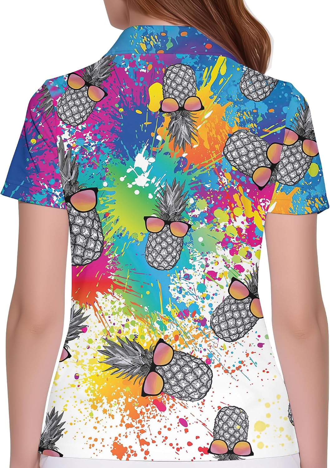 HIVICHI Funny Golf Shirts for Women Print Crazy Pattern Cute Novelty Moisture Wicking Short Sleeve Tennis Polo Shirt