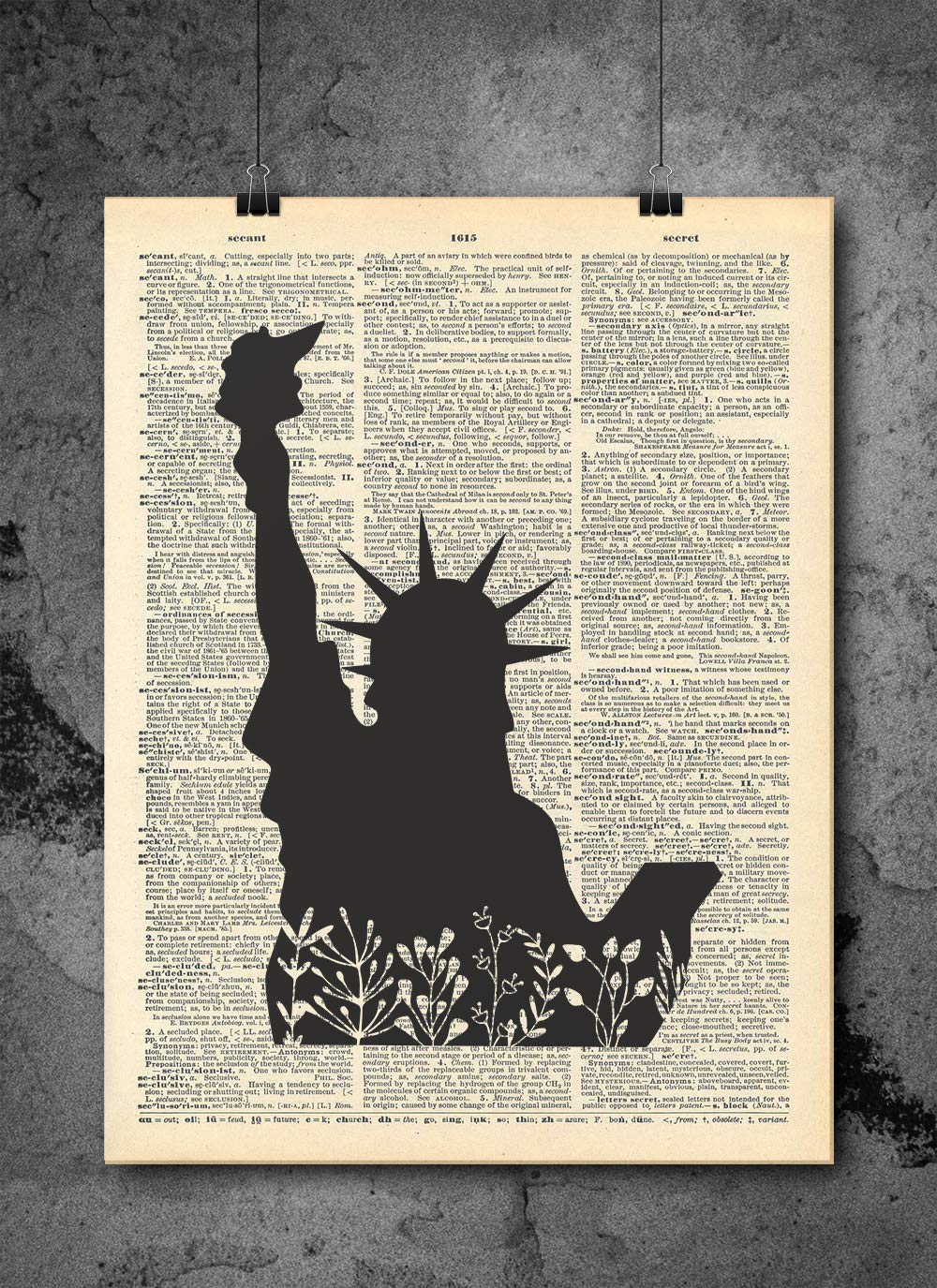 Local Vintage PrintsUSA Statue of Liberty Flowers - America Love Inspirational Quote Art - Authentic Upcycled Dictionary Art Print - Home or Office Decor (D106)