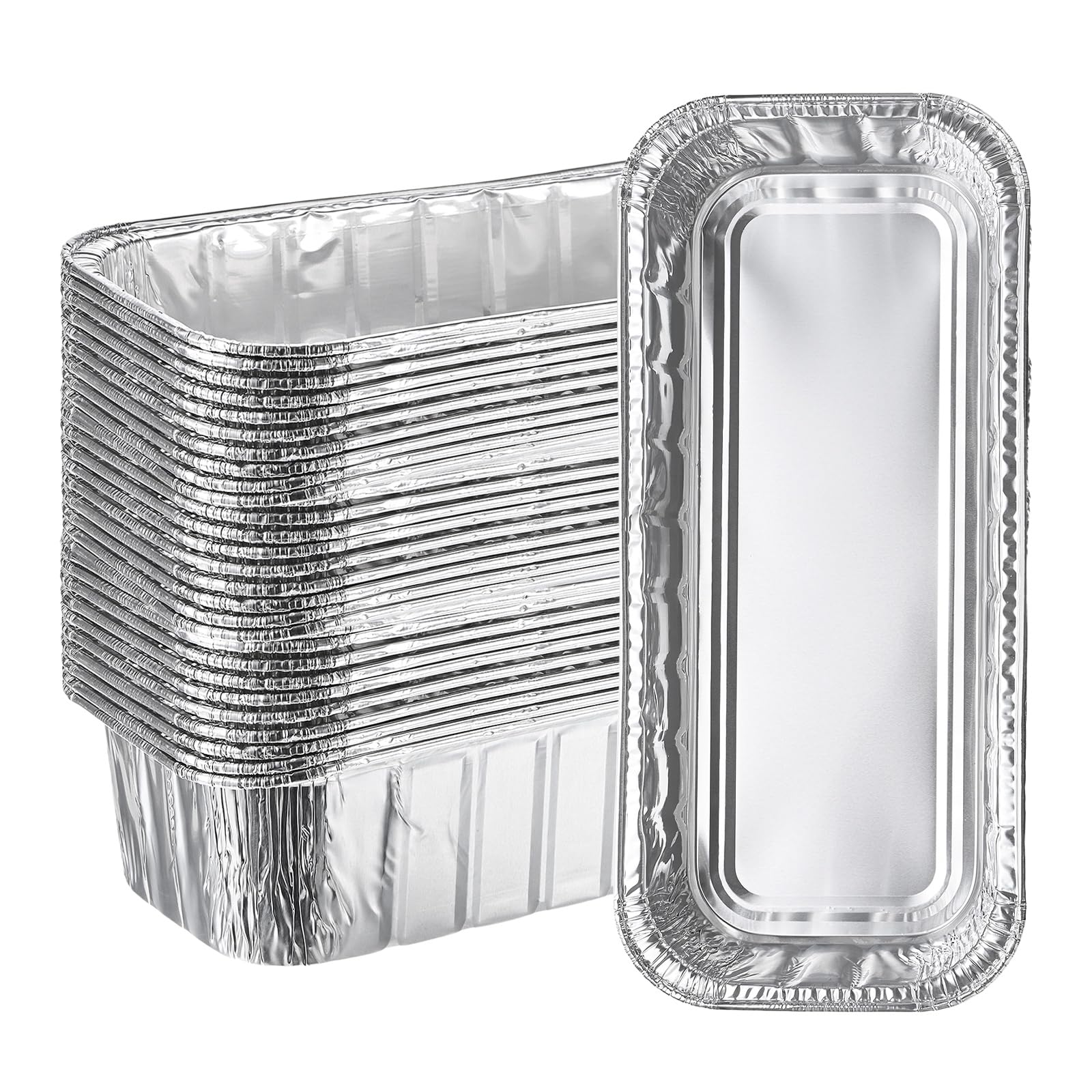 M METERXITY 30-Pack Grill Drip Pans, 11 x 5 x 2.3 Inch Disposable Aluminium Foil Grease Trays for EX4/EX6/EPX6/BBQ Accessories, Grill Grease Pan Liners [Silver Tone]