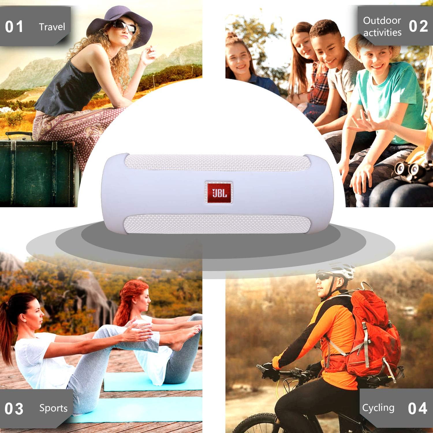 LTGEM Silicone Carrying Travel Case Compatible with JBL FLIP 5 Waterproof Portable Speaker with Extra Carabiner - White - Image 8