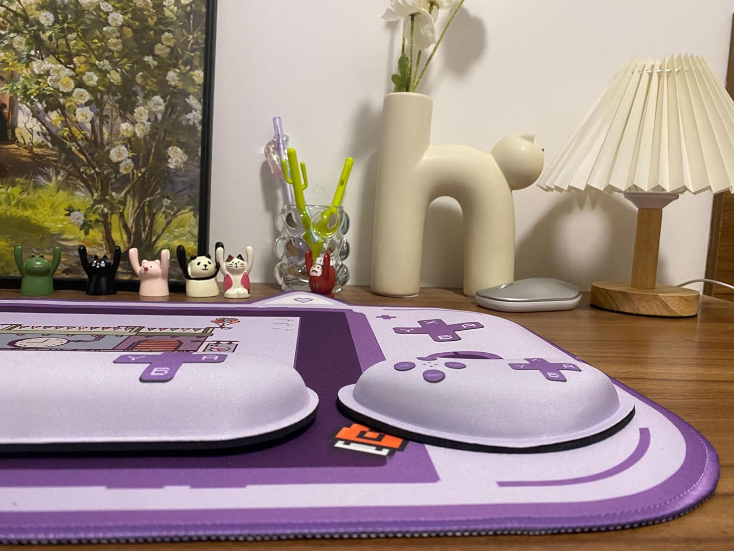 4-in-1 Large Gaming Mouse Pad, Keyboard Wrist Rest Pad & Wrist Support Mousepad Set,Pastel Game Over Mousepad, Cute Extended Desk Pad Waterproof Desk Mat for Home Office Study Game-Purple