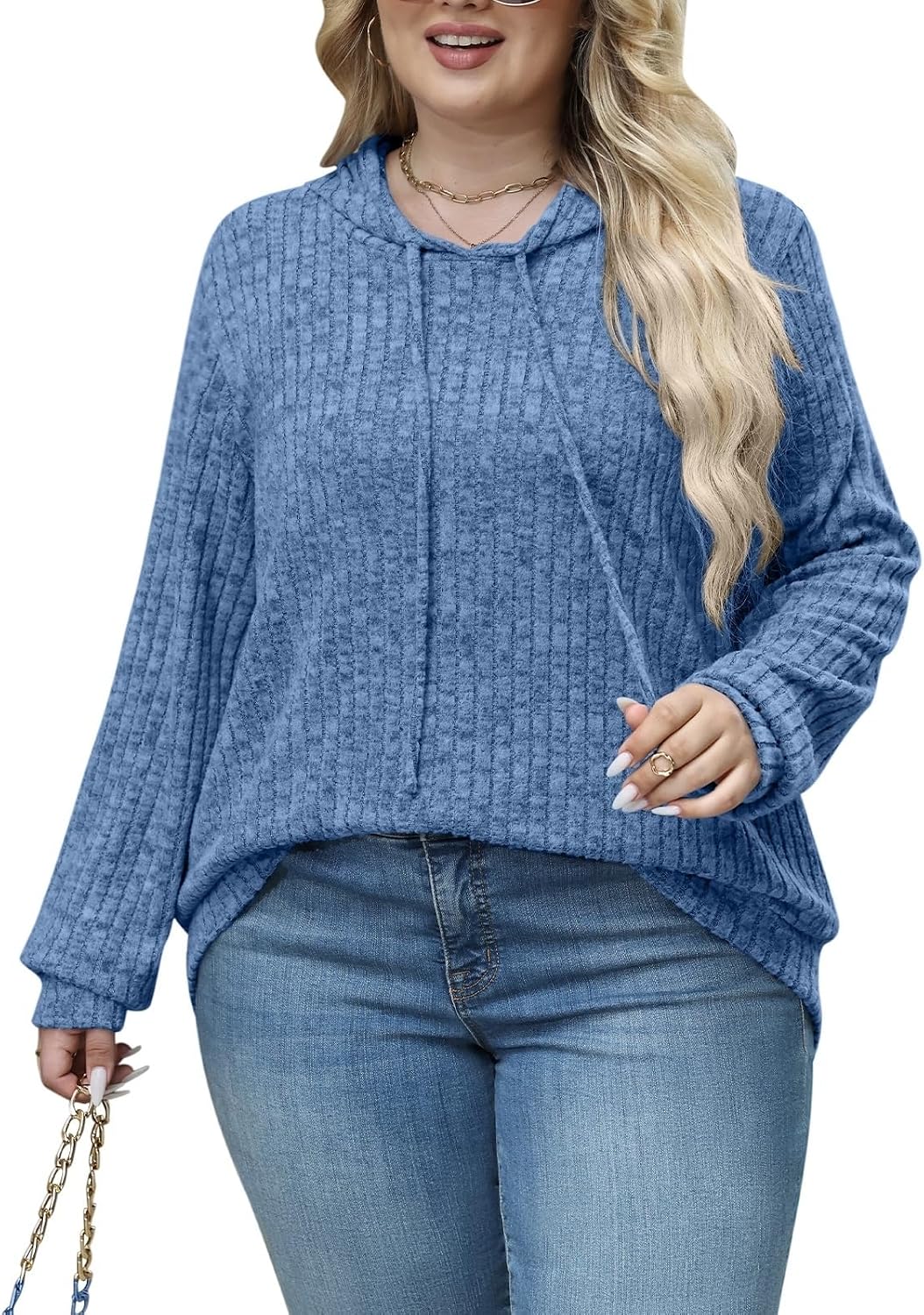 Womens Plus Size Lightweight Hoodie Sweaters Long Sleeve Fall Tops L-4XL image 2