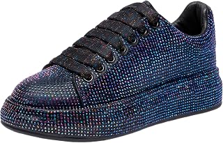Women's Fashion Thick Sole Sneakers Glitter Gradient Colors Rhinestones Lace-Up Casual Sports Shoes
