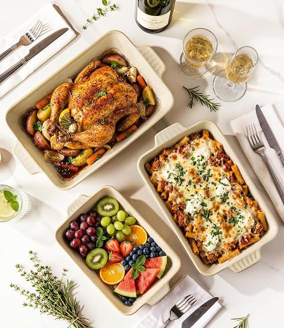 TheTerra Casserole Dishes for Oven, Ceramic Baking Dish Set of 3