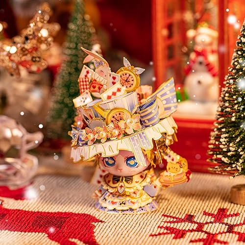 Miniatura 4 de MU Rompecabezas de metal 3D para adultos, figura de Alicia, gato de dibujos animados, kits de modelo de palacio de elfos, edificio en miniatura,