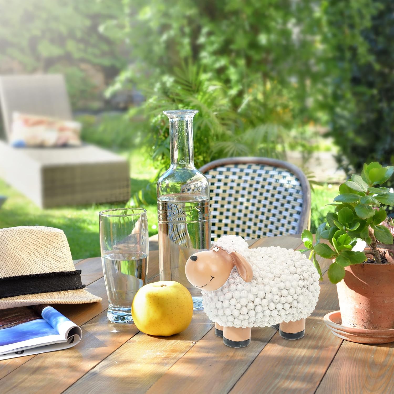 Relaxdays Garden Decoration Sculpture Sheep HWD: 15.5x20x11 cm, Weatherproof,, for Indoors and Outside, White
