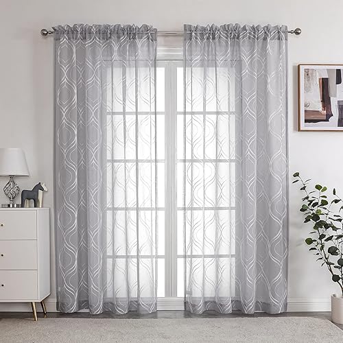 Miniatura 4 de Visiontex. Cortinas de lino sintético con bolsillo para tubo, cortinas para ventana, para sala de estar, juego de 2 paneles de cortina.