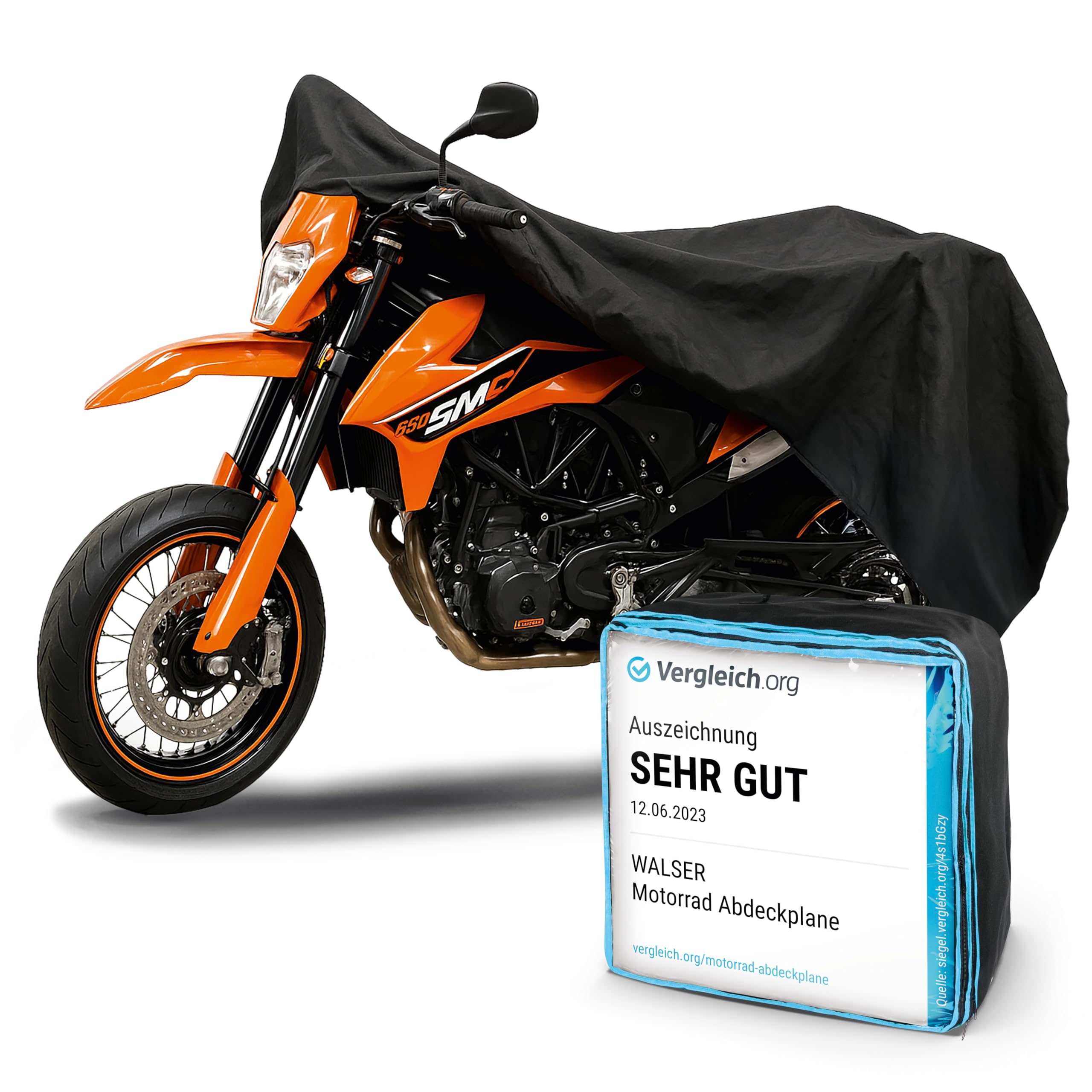 WALSER Premium Motorrad Abdeckplane L, Auszeichnung Sehr Gut* aus hochwertigem PVC, Outdoor Plane schwarz 250x100x130 cm