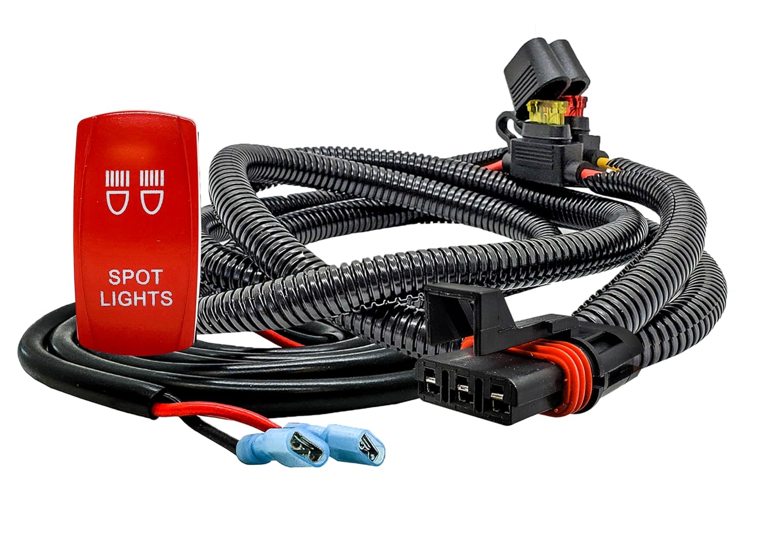 OZ-USA 10' Power Bus Bar Plug Wire Harness with Spot Light On/Off Red Rocker Switch Compatible with Polaris Xpedition XP ADV Ultimate Northstar Premium
