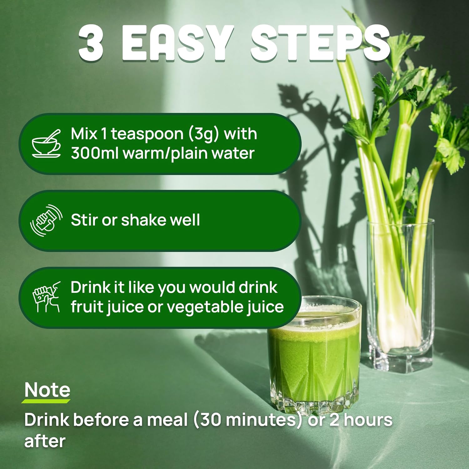 100% Freeze-Dried Celery Powder, Pure Juice for Women & Men, Nutritional Vegetable Supplement, Healthy Drink Mix, Smoothie & Baking Ingredient (20 Sachets x 2.1 oz) - Pack of 2