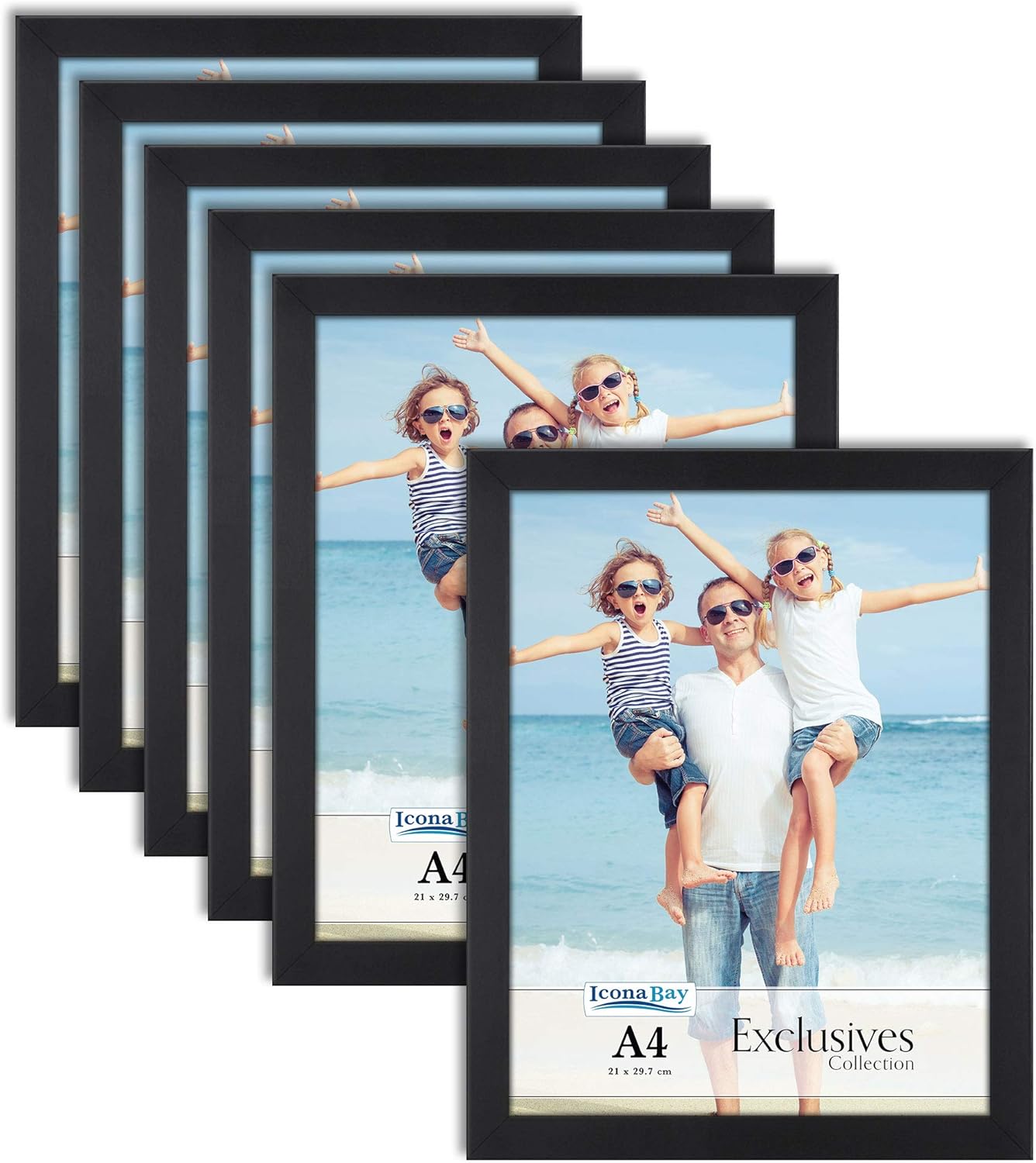 Icona Bay A4 Document Frames (Black, 6 Pack) Sturdy Wood Composite
